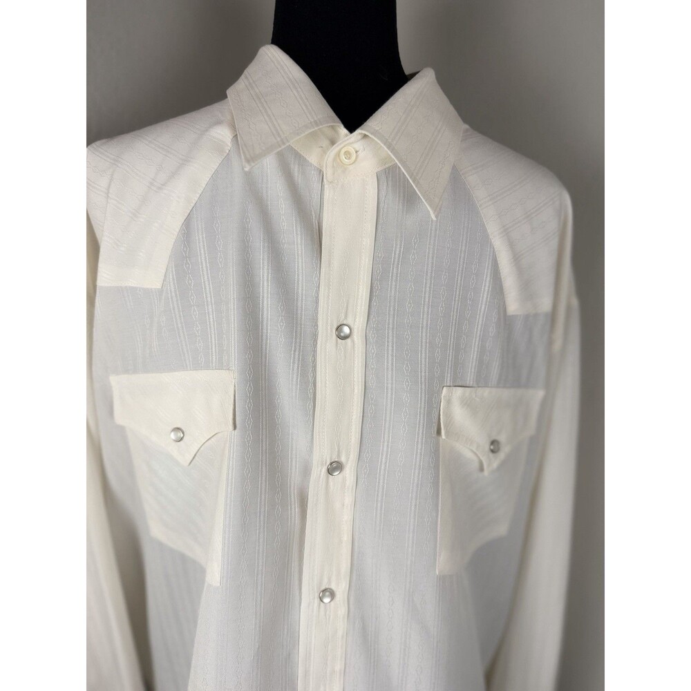 ELY Cattleman Western Pearl Snap Shirt Men’s 16.5 / 36 White Long Sleeve - Picture 8 of 15
